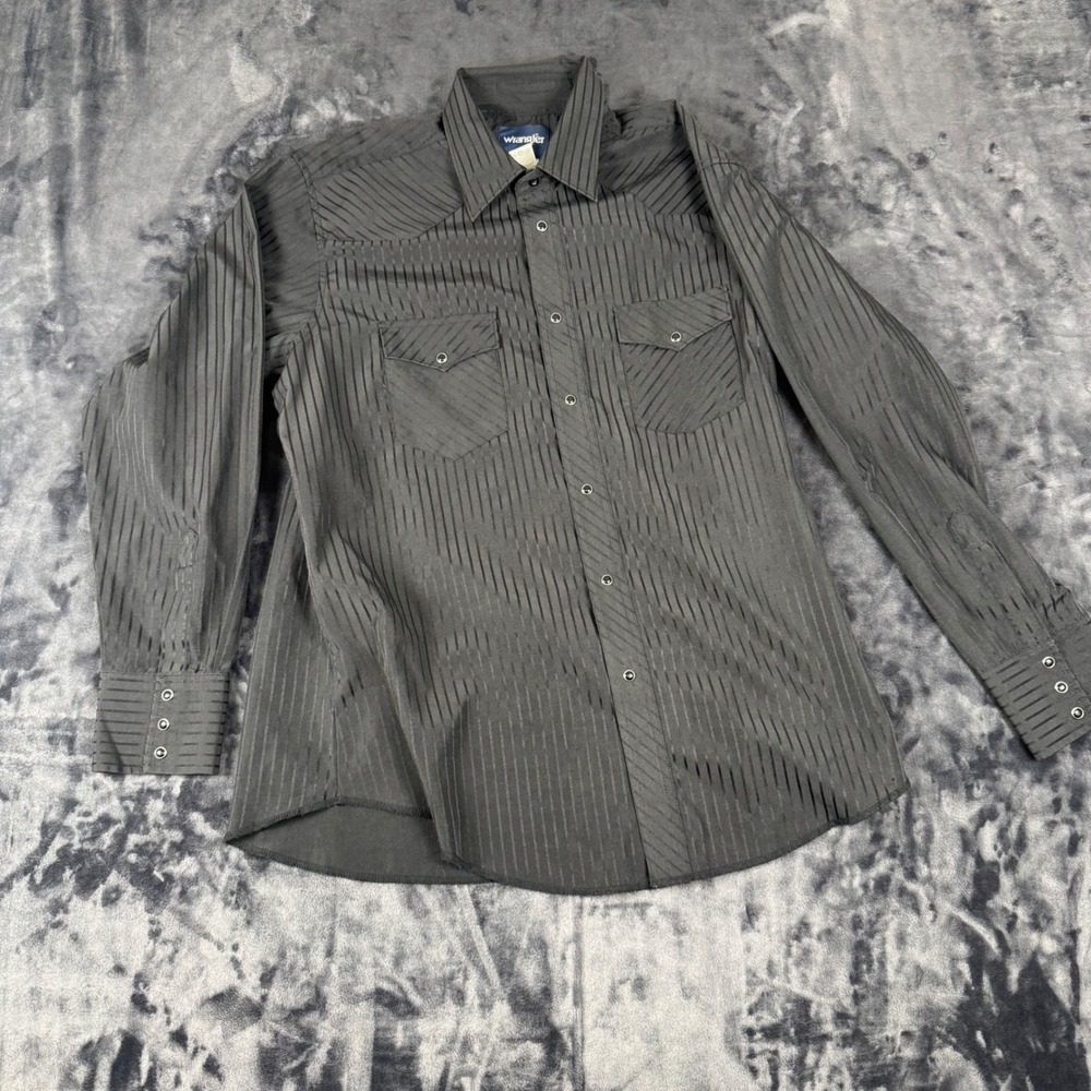 Wrangler Western Snap Shirt Mens Large Black Tonal Stripe Long Sleeve 75214BK